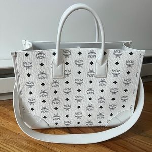 MCM Munchen Large Tote Bag White Visetos